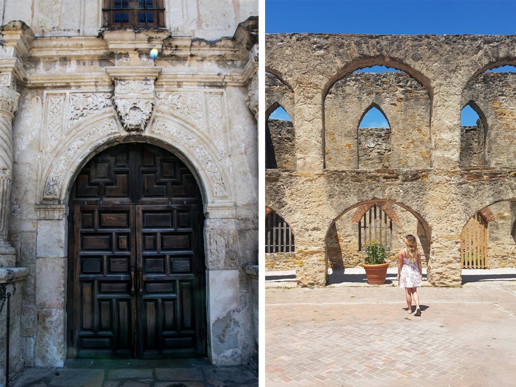 The doors to the Alamo mission and Mission San Jose.