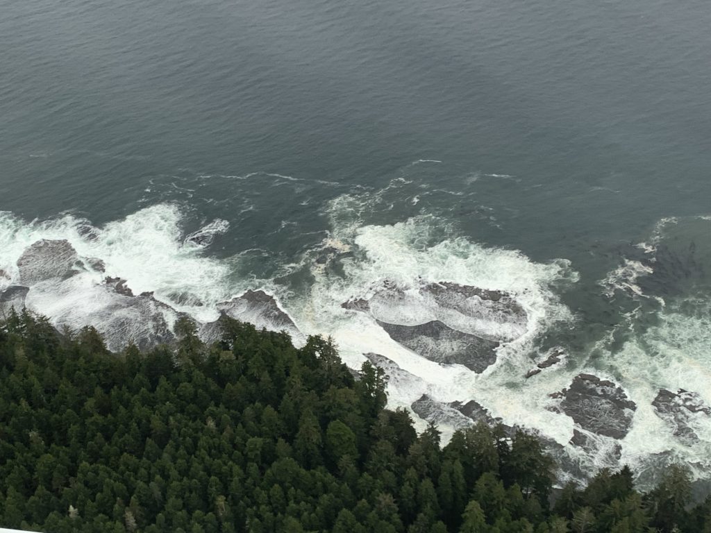 Waves crash against rocks