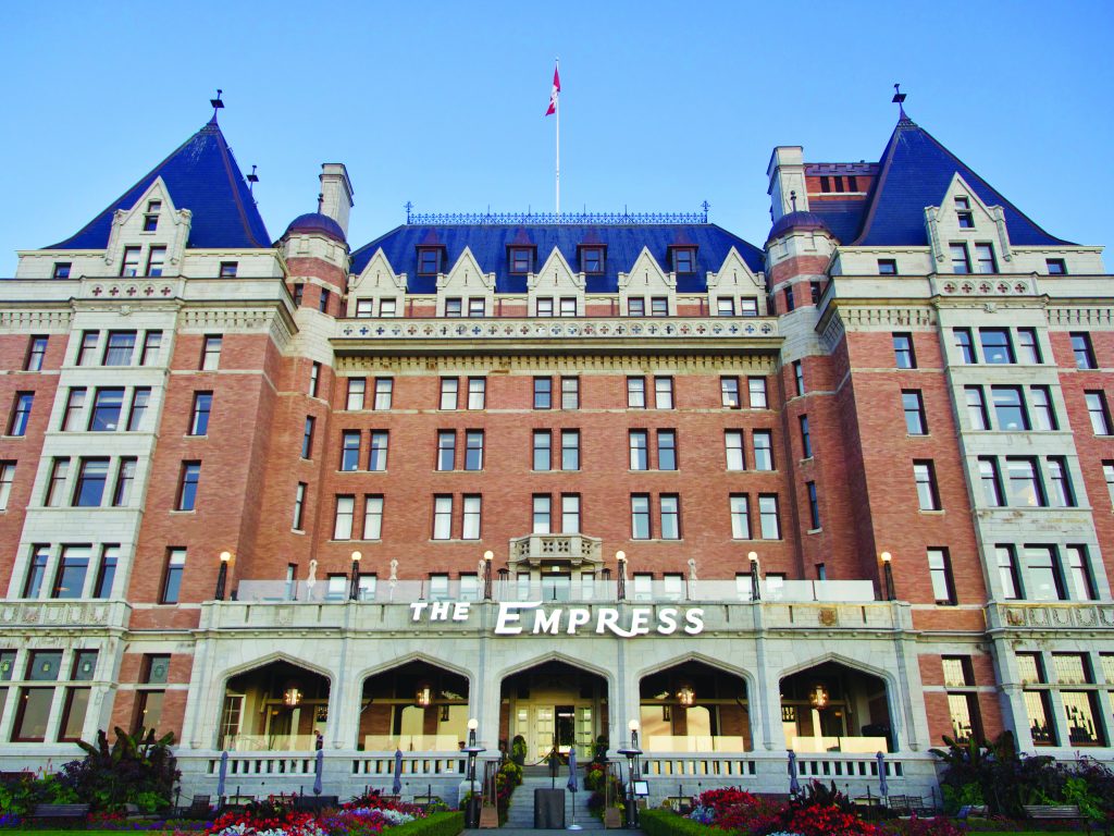 The regal facade of the Fairmont Empress in Victoria, BC