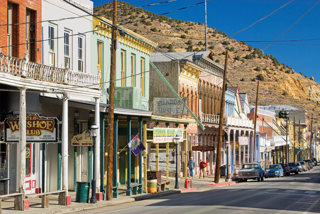 Nevada high street with desert hill in background